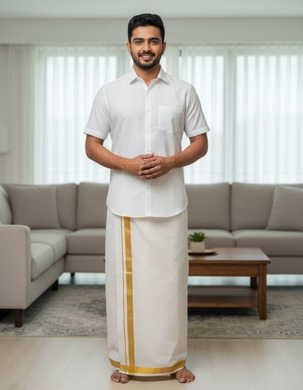 Mayas Traditional Silk Shirt and Mundu Combo