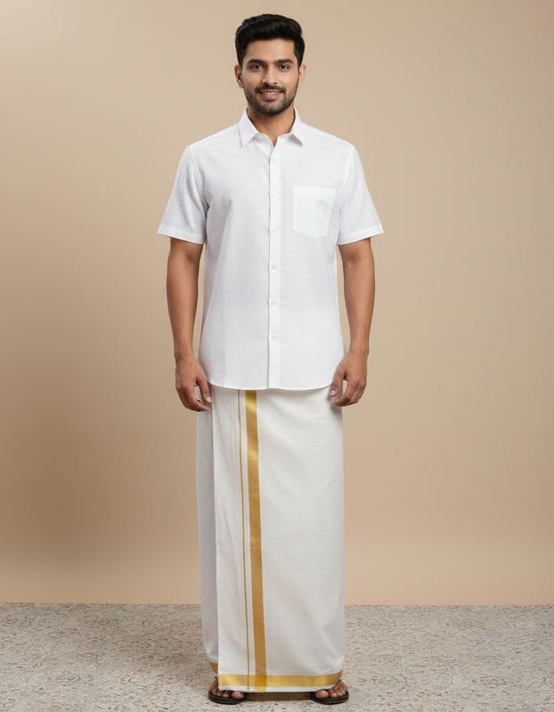 Mayas Traditional Silk Shirt and Mundu Combo