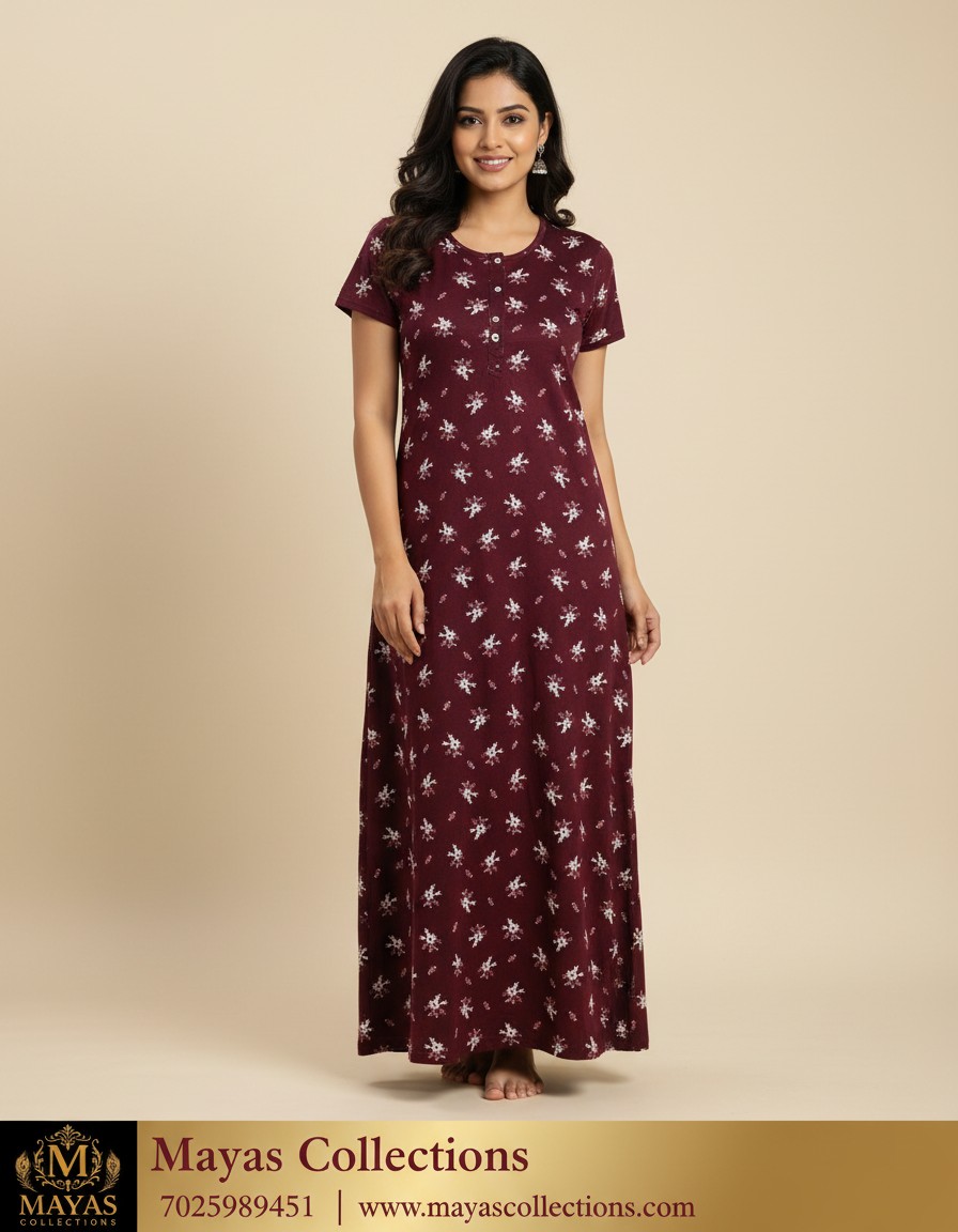 Mayas Cotton Light Shade flower printed nighty